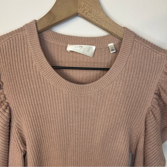 7 for All Mankind Pink Long Sleeve Ribbed Sweater with Puffy Shoulders, Size S - Picture 7 of 13
